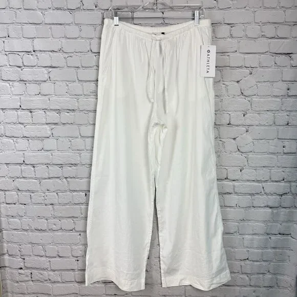 NWT Athleta Paradise Wide Leg Pant White Women Size M Linen Blend Drawstring - Picture 4 of 15